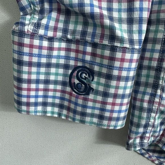 Peter Millar Summer Comfort Men’s Large Blue White Long Sleeve Button Up Plaid - Picture 7 of 8
